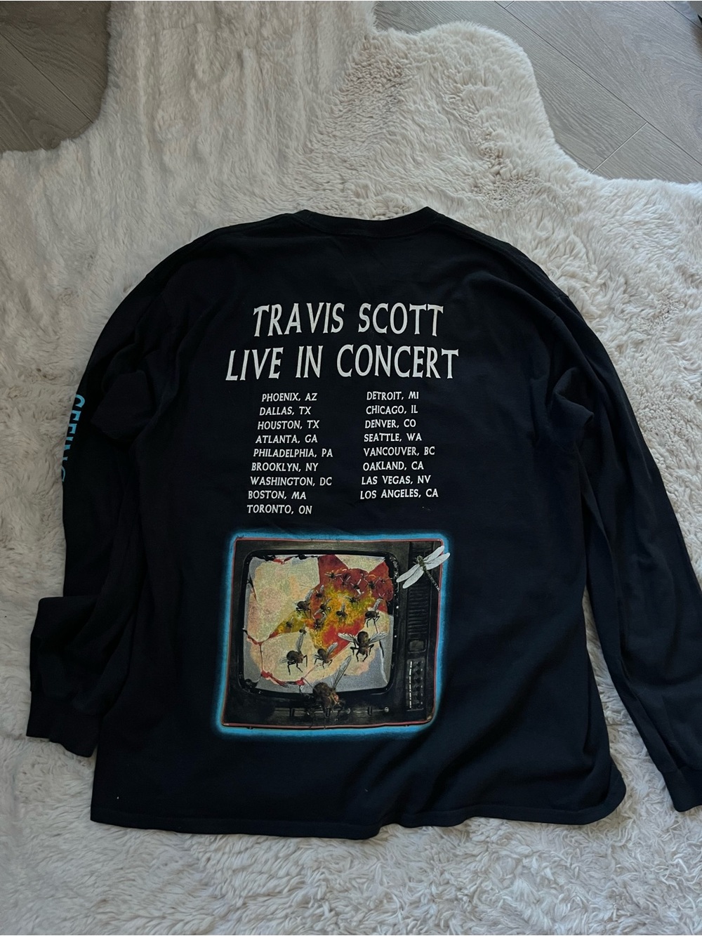 Travis Scott Black Long Sleeve Tee with Multicolor TV Graphic